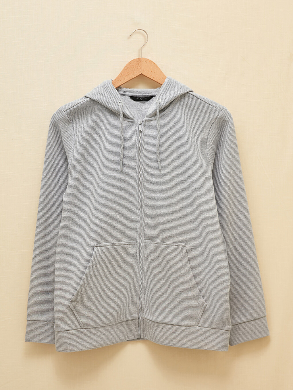 Gri Kapüşonlu Erkek Fermuarlı Sweatshirt-4