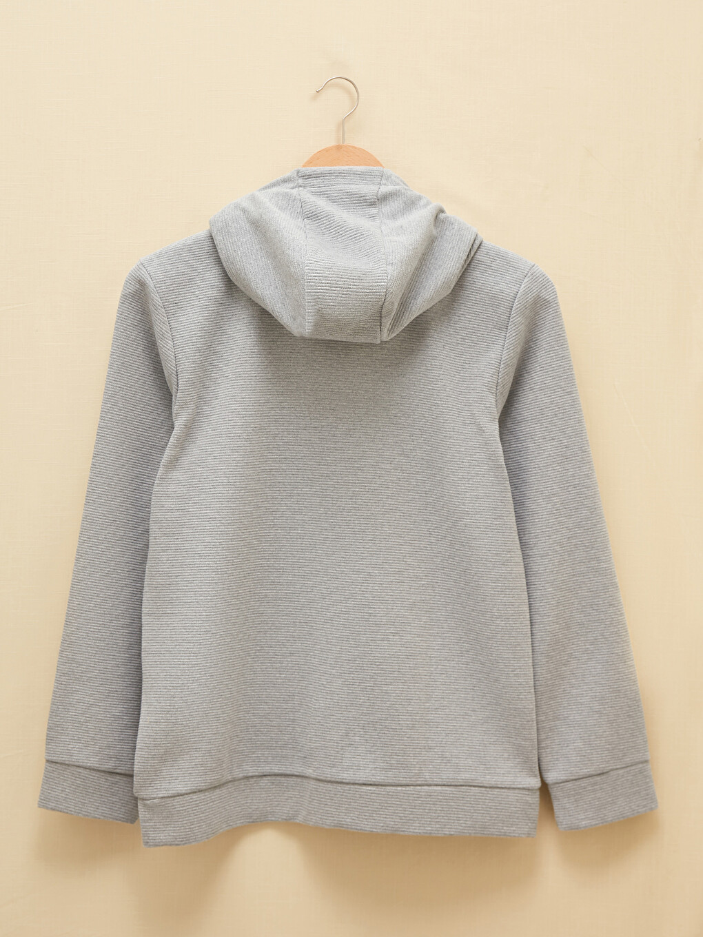 Gri Kapüşonlu Erkek Fermuarlı Sweatshirt-5