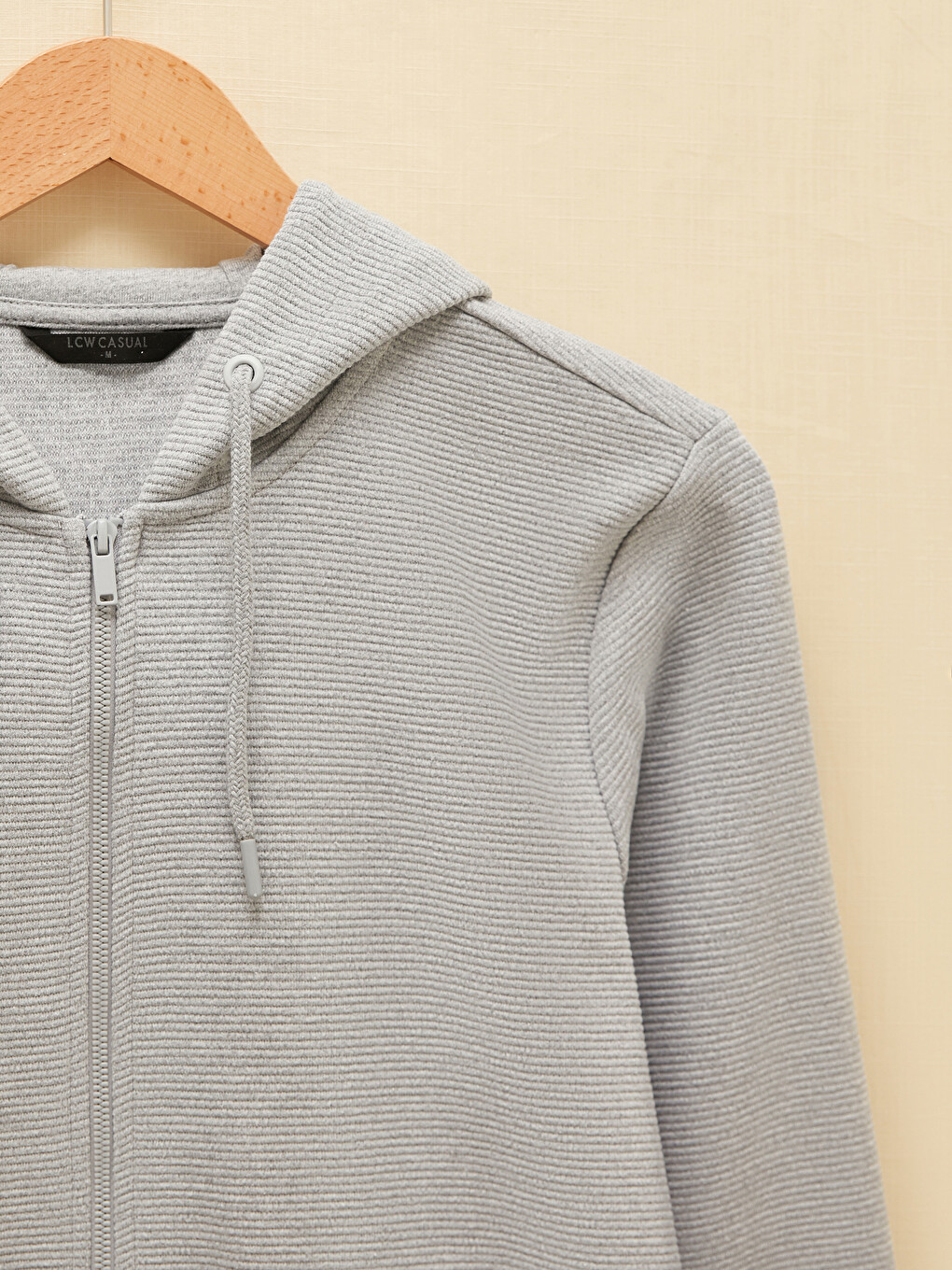 Gri Kapüşonlu Erkek Fermuarlı Sweatshirt-6