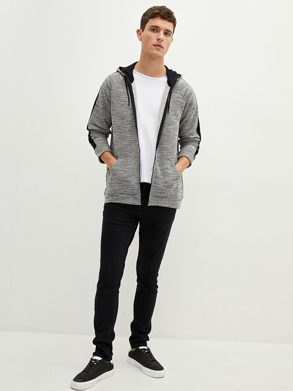 Мужская толстовка на молнии с капюшоном и длинным рукавом-2