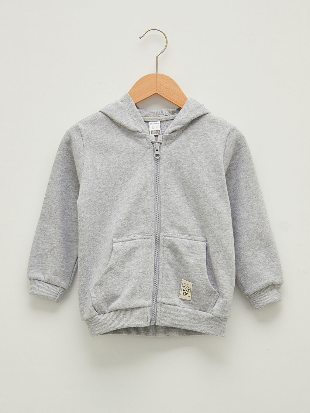 Gri Kapüşonlu Uzun Kol Basic Erkek Bebek Fermuarlı Sweatshirt
