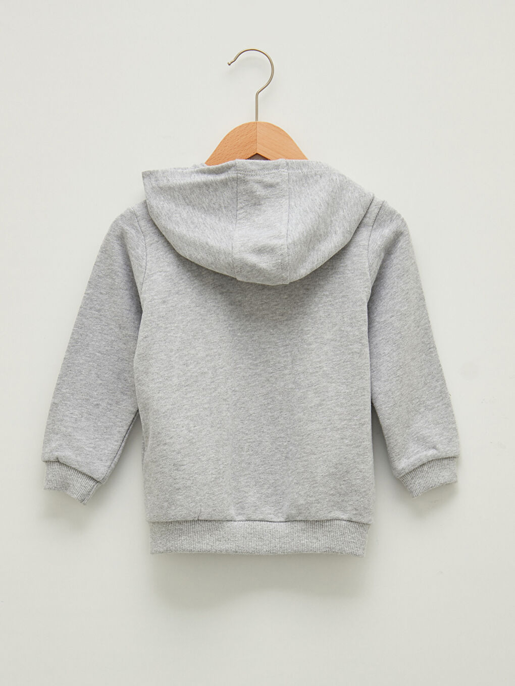 Gri Kapüşonlu Uzun Kol Basic Erkek Bebek Fermuarlı Sweatshirt-1