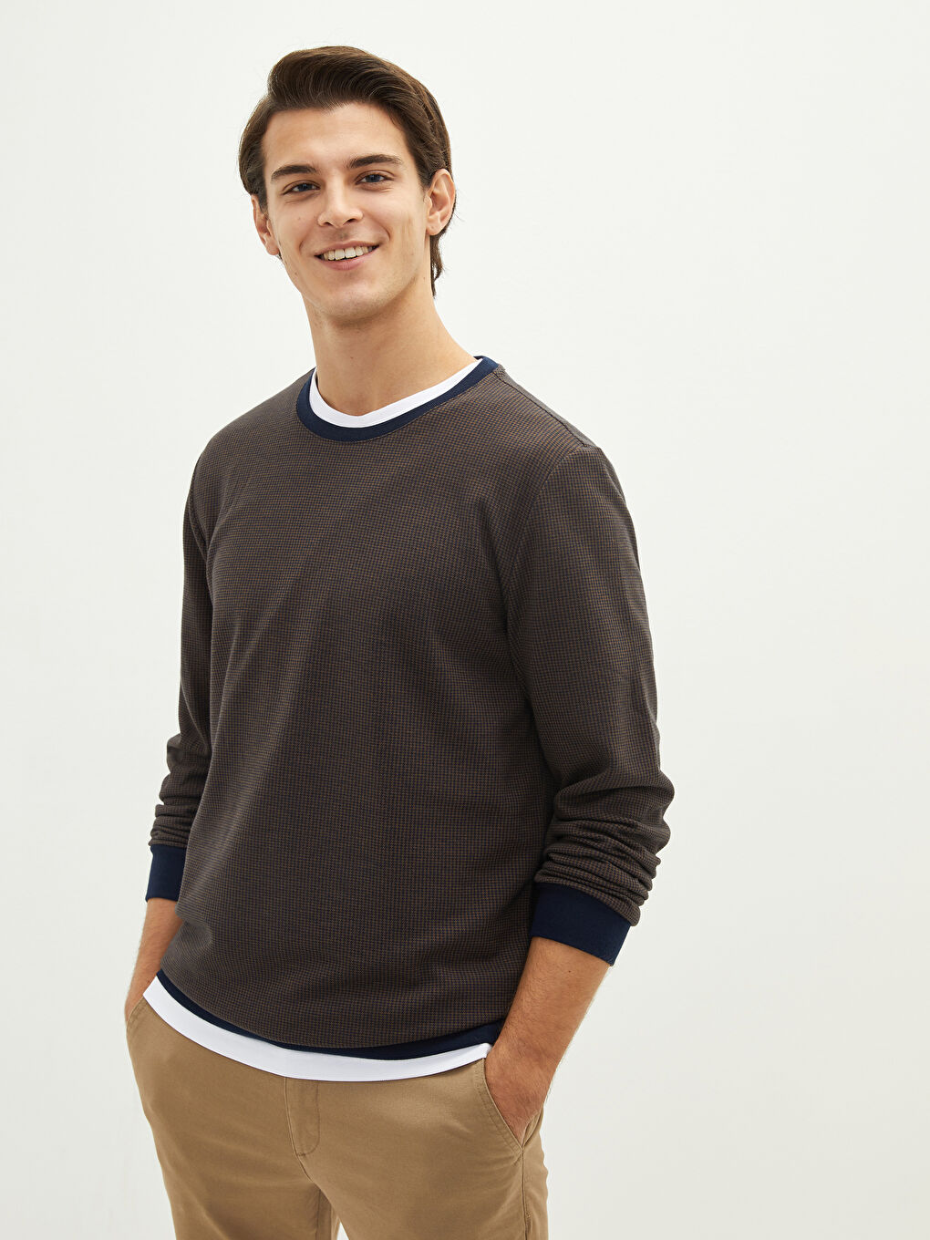 Lacivert Bisiklet Yaka Uzun Kollu Basic Erkek Sweatshirt