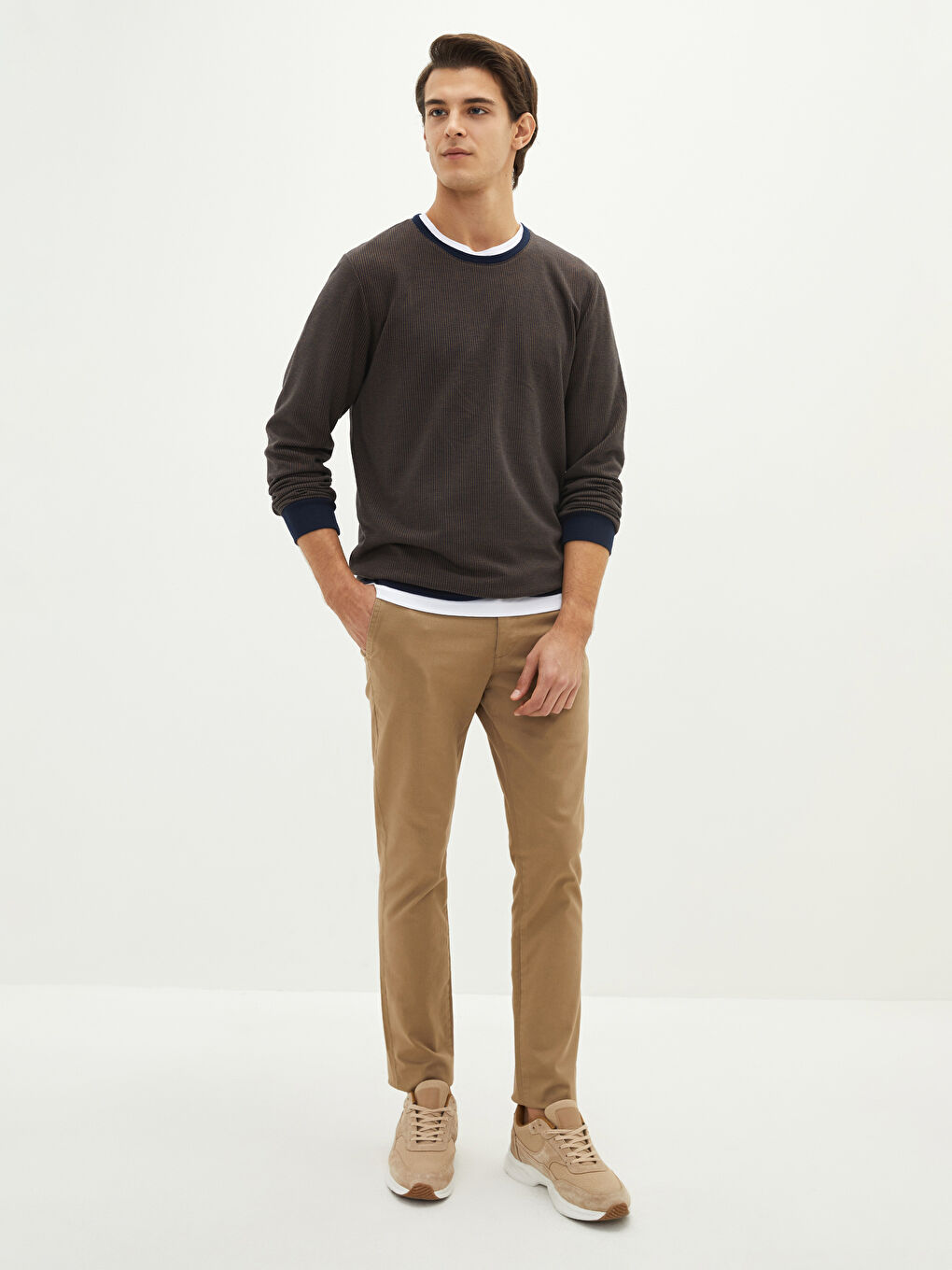 Lacivert Bisiklet Yaka Uzun Kollu Basic Erkek Sweatshirt-2