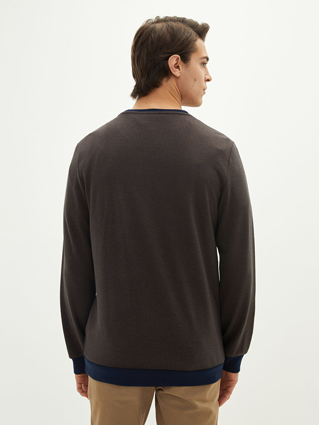 Lacivert Bisiklet Yaka Uzun Kollu Basic Erkek Sweatshirt-4