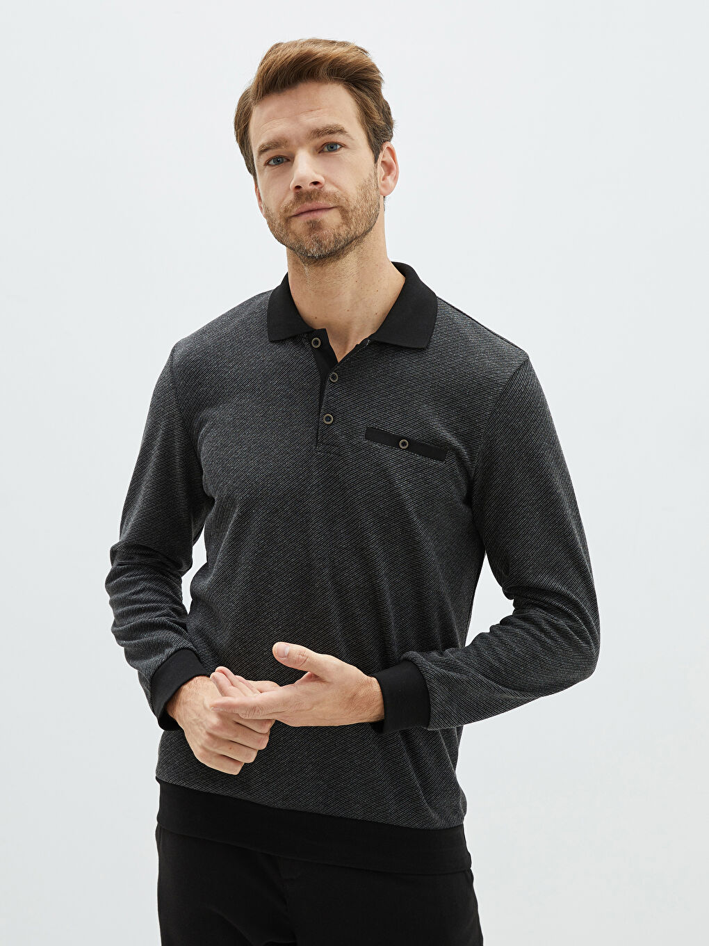 Polo Neck Long Sleeve Men's Sweatshirt-1