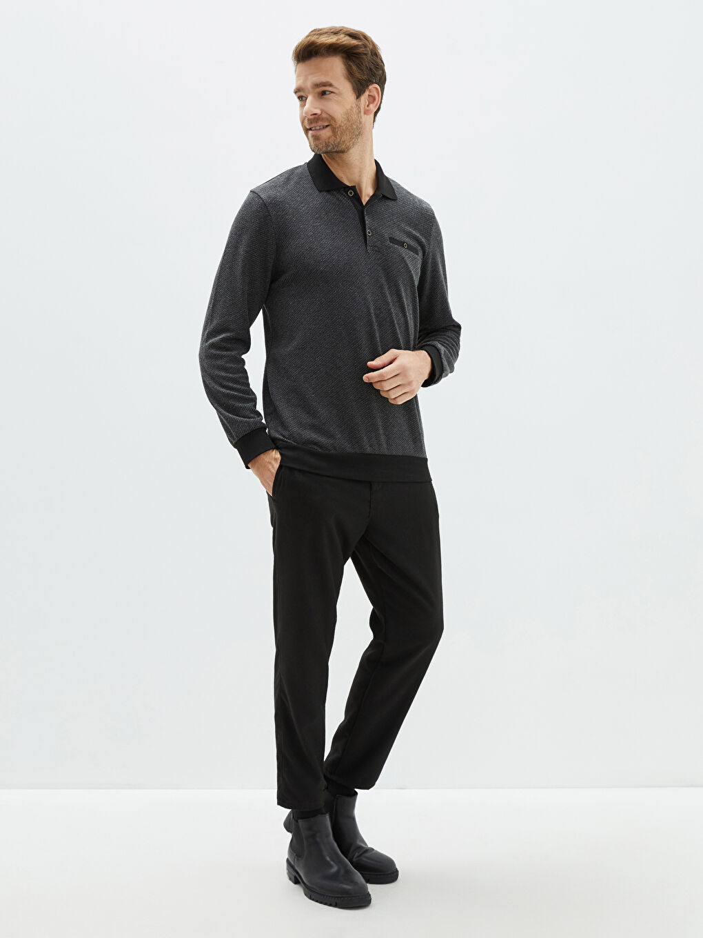 Polo Neck Long Sleeve Men's Sweatshirt-2