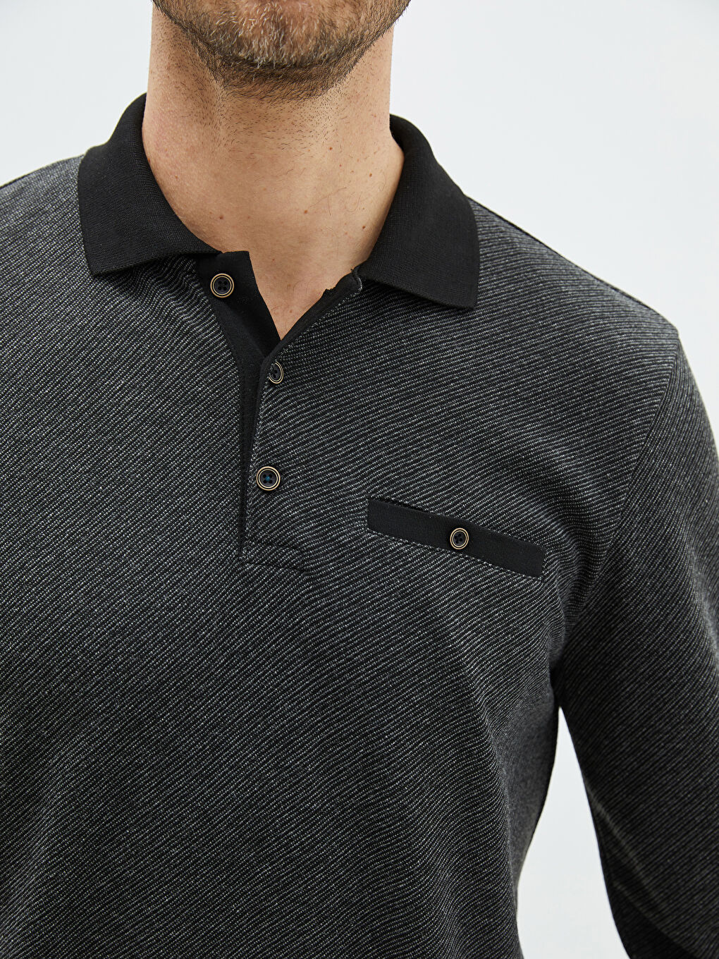 Polo Neck Long Sleeve Men's Sweatshirt-3