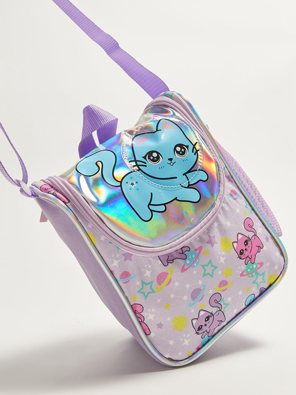 Lila Kız Çocuk Kedi Baskılı Beslenme Çantası-2