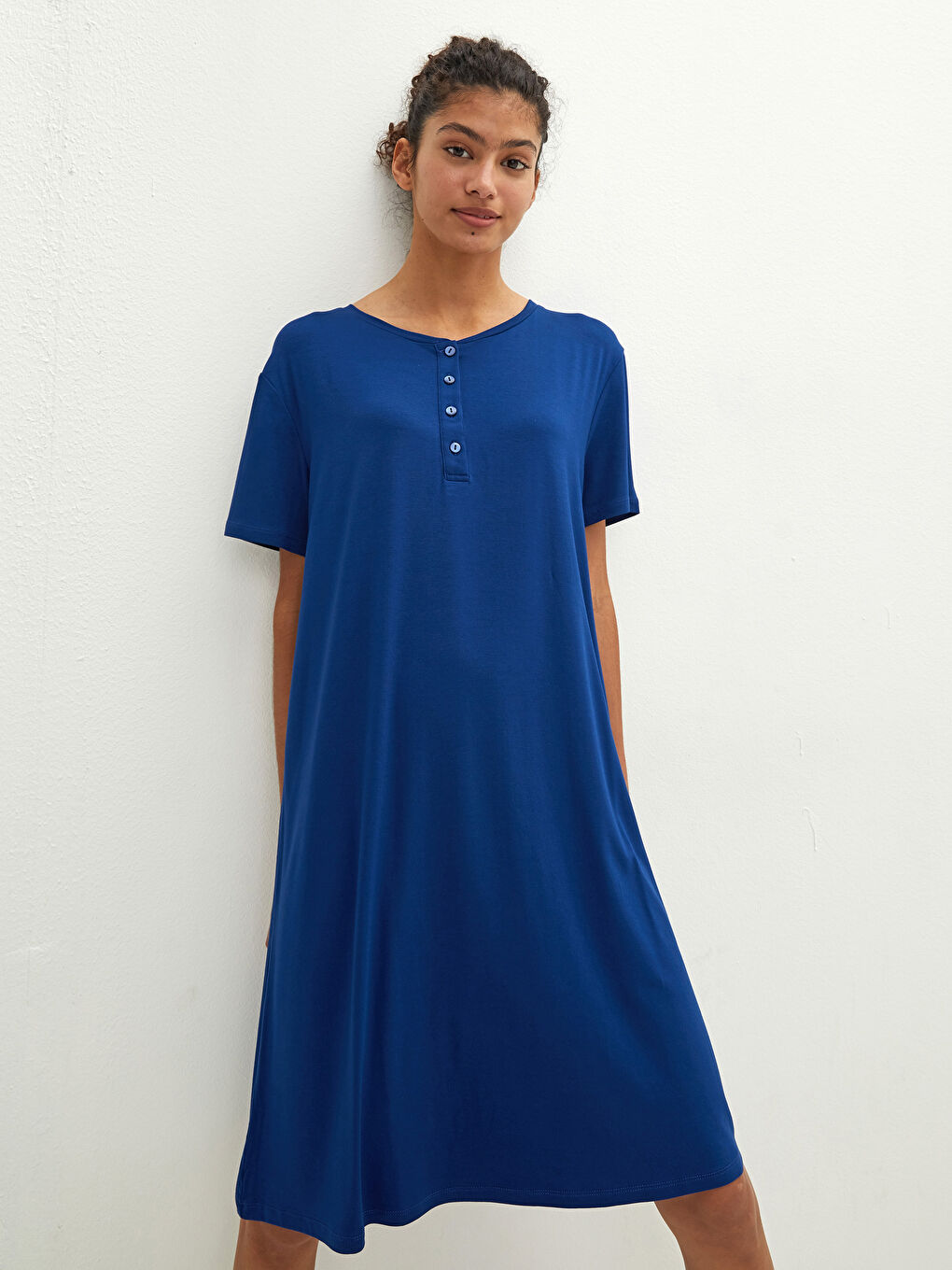 Lacivert Bisiklet Yaka Kadın Gecelik-2