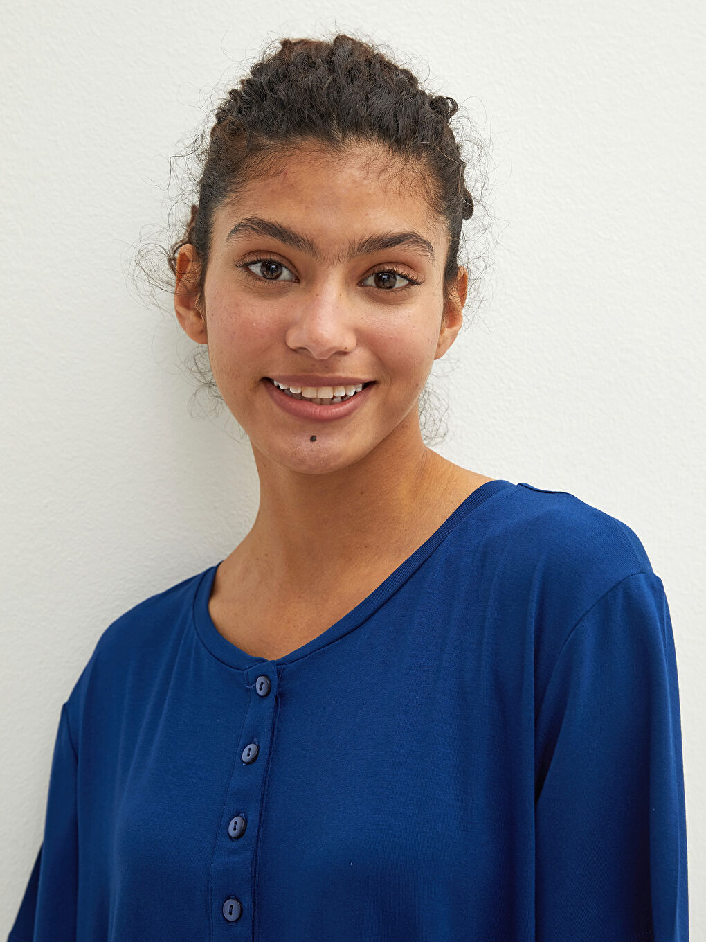 Lacivert Bisiklet Yaka Kadın Gecelik-3