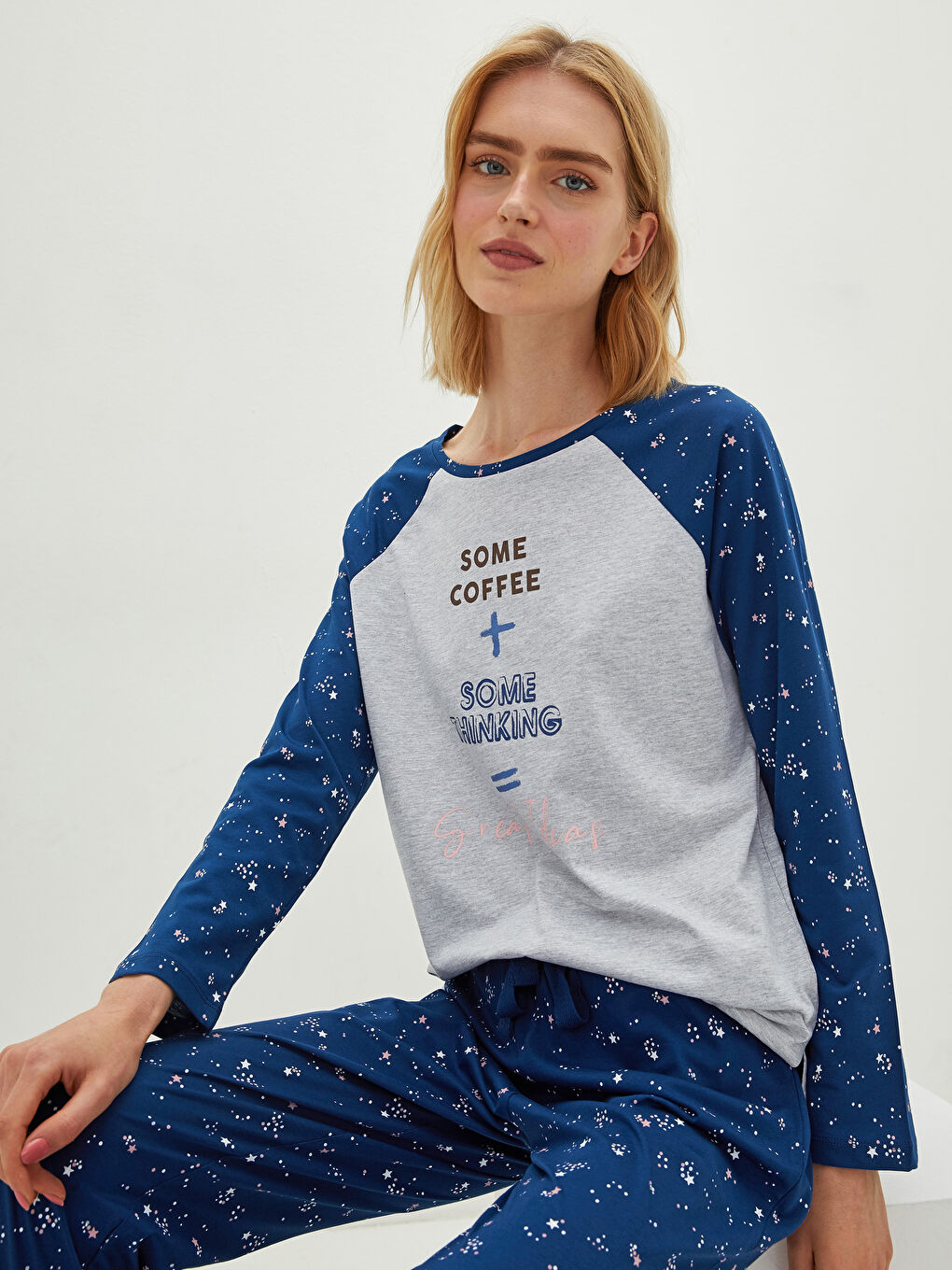 Lacivert Baskılı Pijama Takım