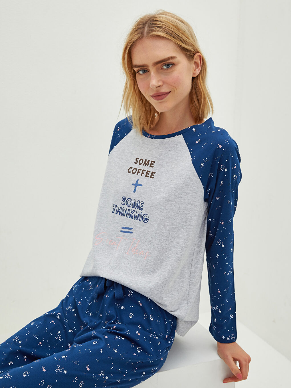 Lacivert Baskılı Pijama Takım-1