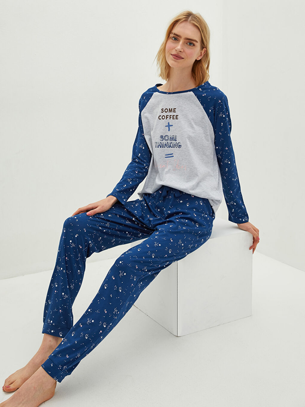 Lacivert Baskılı Pijama Takım-4