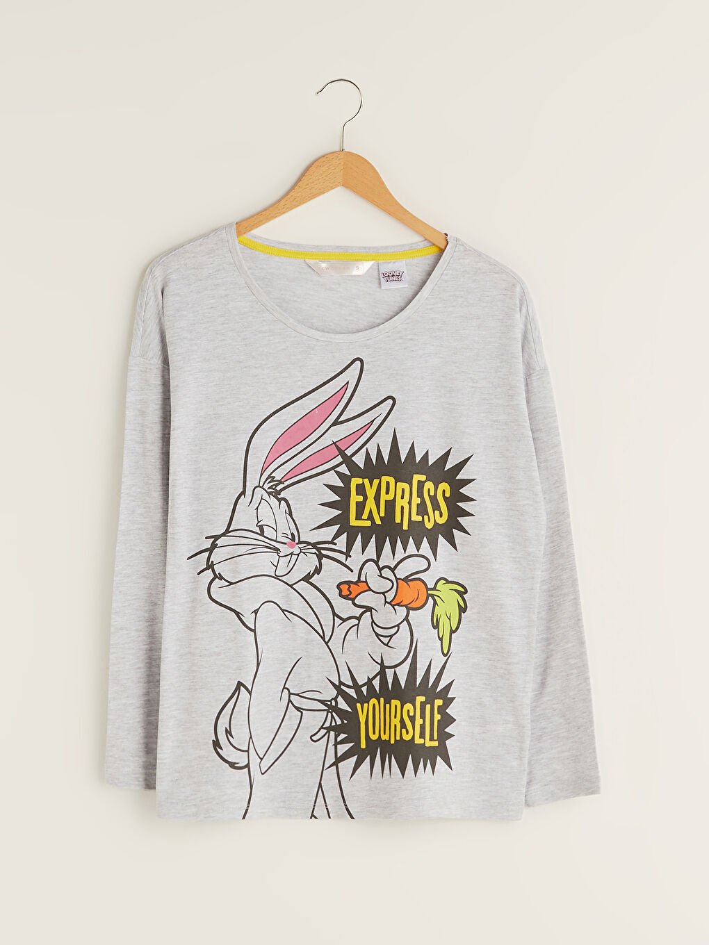 Пижамный комплект с круглым вырезом, с принтом Багз Банни, с длинным рукавом для женщин-6