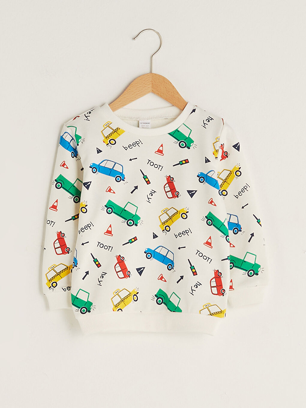 Ekru Bisiklet Yaka Uzun Kollu Baskılı Erkek Bebek Sweatshirt