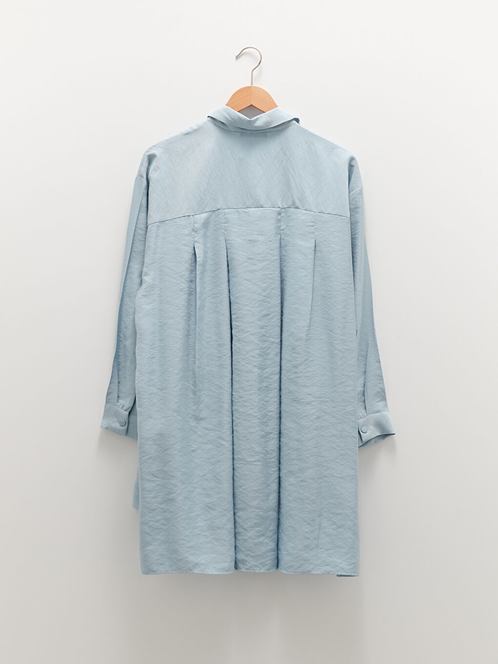 Mavi Düz Uzun Kollu Modal Karışımlı Kumaş Kadın Gömlek Tunik-6