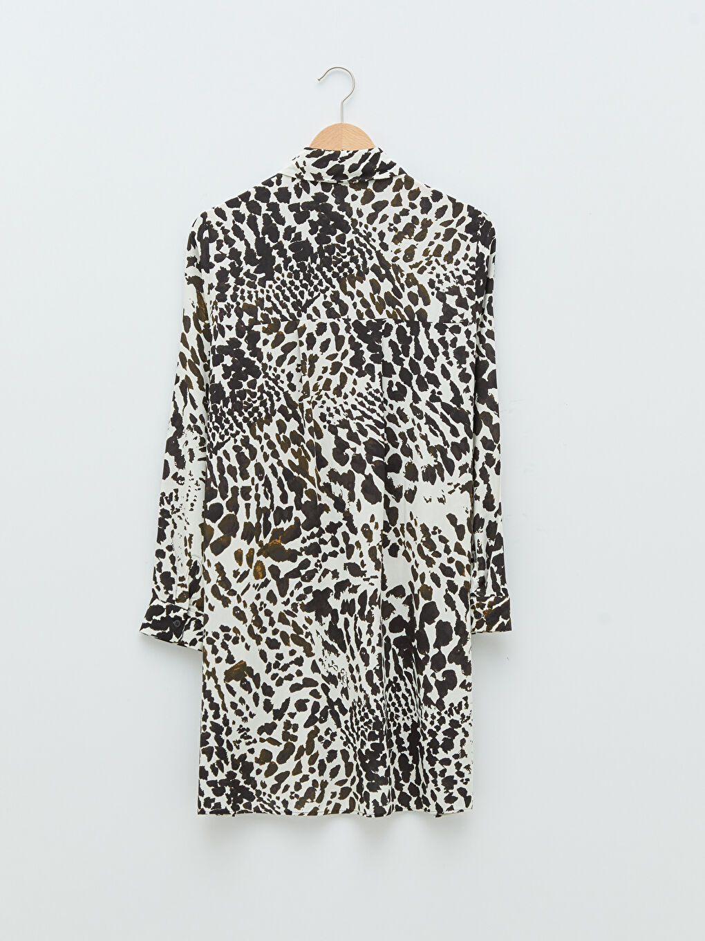 Ekru Desenli Uzun Kollu Viskon Kadın Gömlek Tunik-6