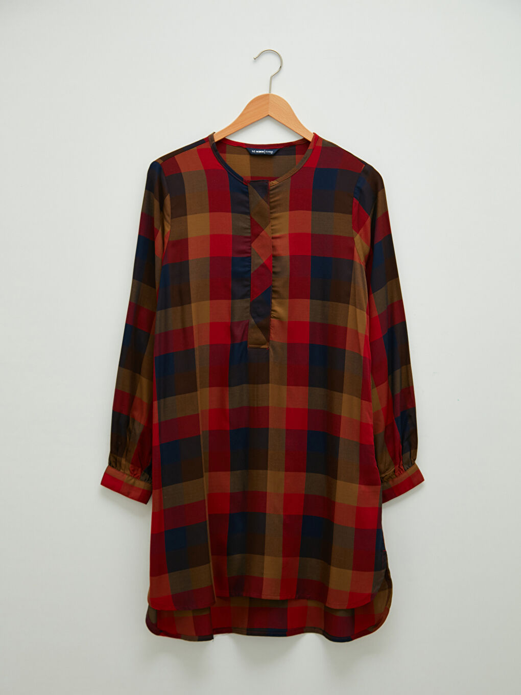 Tunique pour Femmes à Col Rond Écossais Manches Longues en Viscose-5