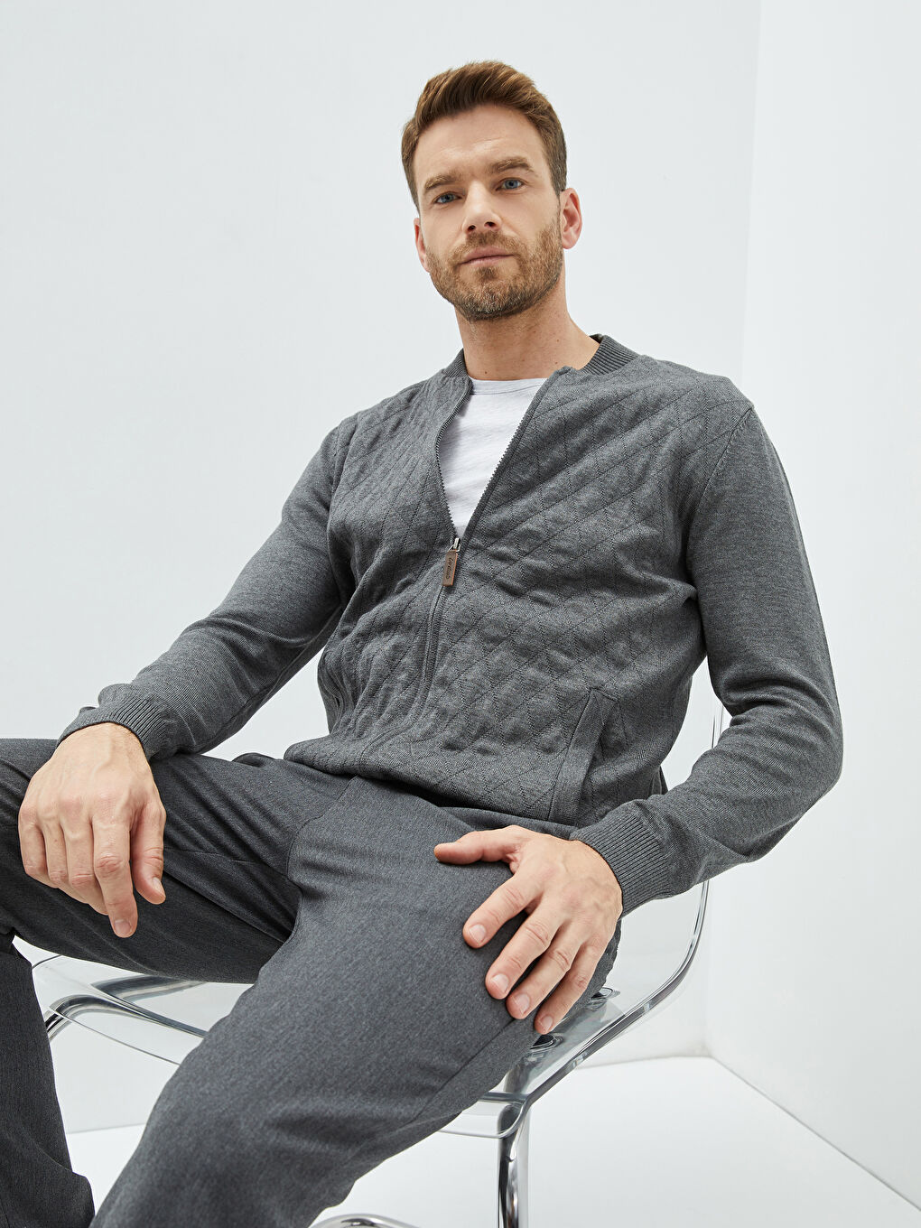 Standard Fit College Neck Men's Cardigan