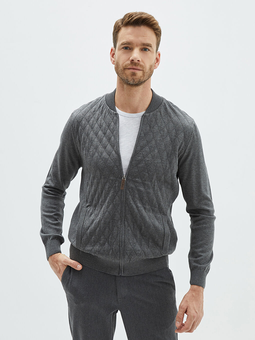 Standard Fit College Neck Men's Cardigan-1