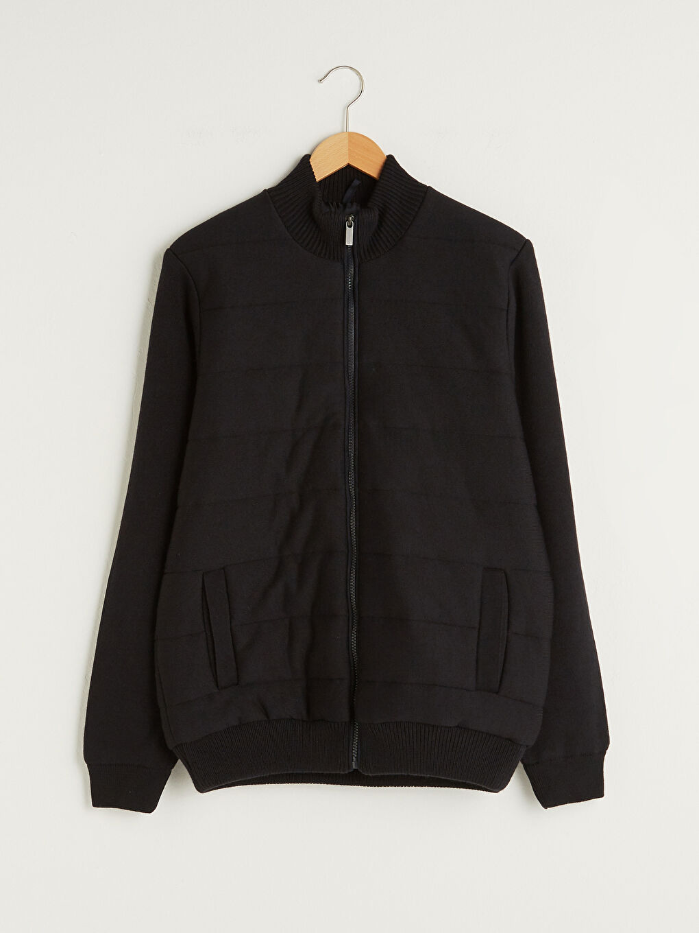 Lacivert Standart Kalıp Dik Yaka Uzun Kollu Erkek Triko Hırka-8