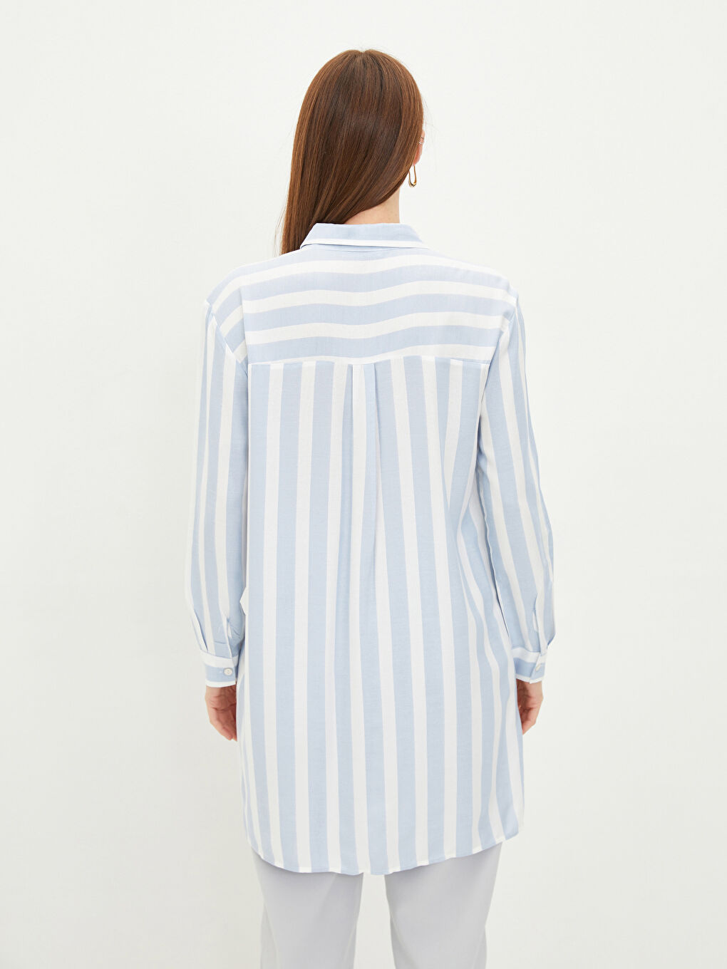 LCWAIKIKI Classic Striped Long Sleeve Viscose Women's Shirt Tunic -W16553Z8-LEN