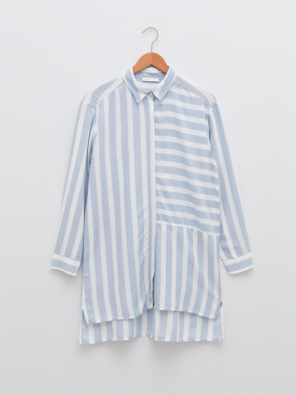 LCWAIKIKI Classic Striped Long Sleeve Viscose Women's Shirt Tunic -W16553Z8-LEN