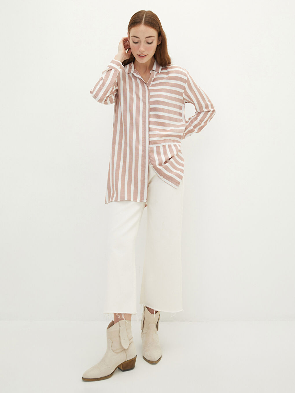 Tunique Chemise à Rayures en Viscose à Manches Longues pour Femmes-2