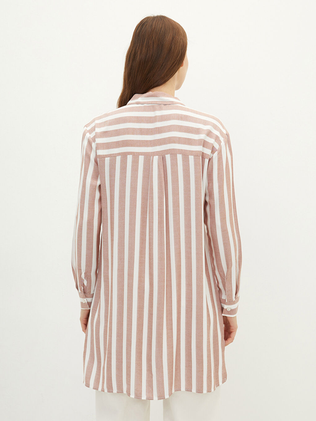 Tunique Chemise à Rayures en Viscose à Manches Longues pour Femmes-4