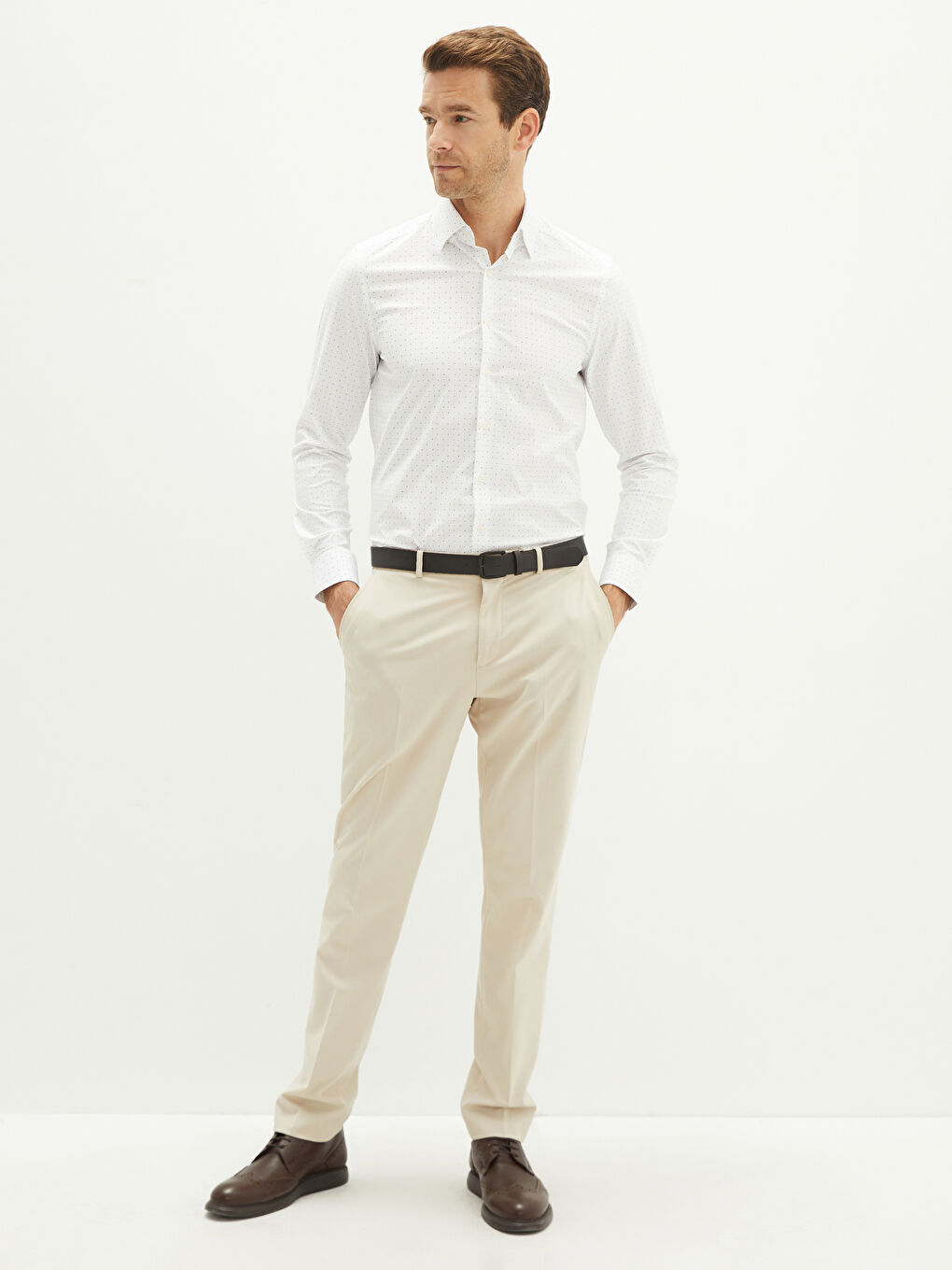 Slim Fit Long Sleeve Patterned Poplin Men's Shirt-2