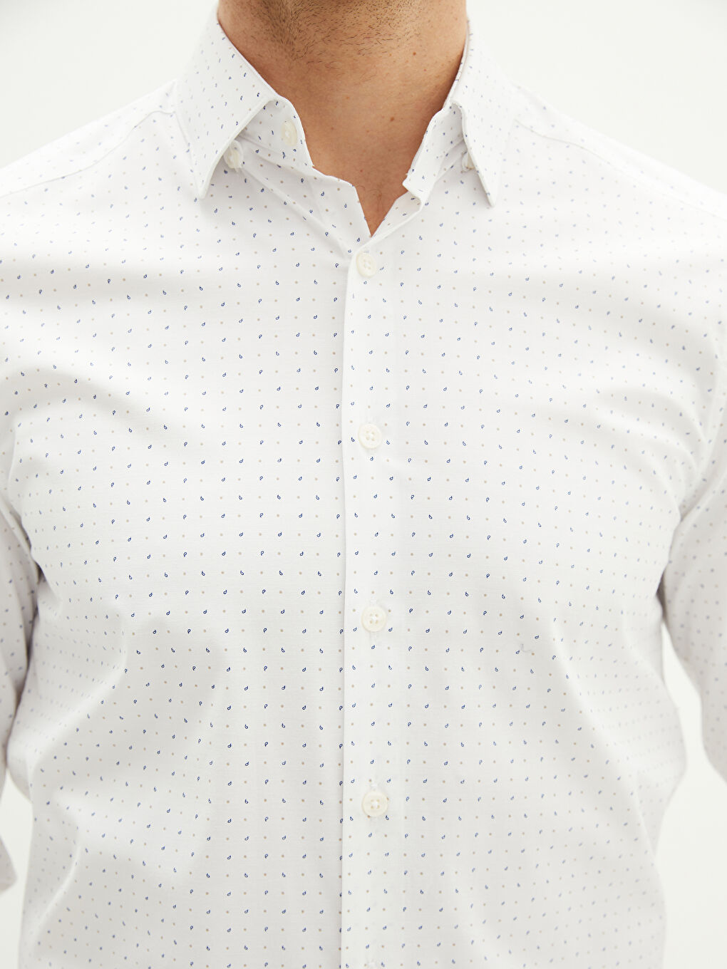 Slim Fit Long Sleeve Patterned Poplin Men's Shirt-3