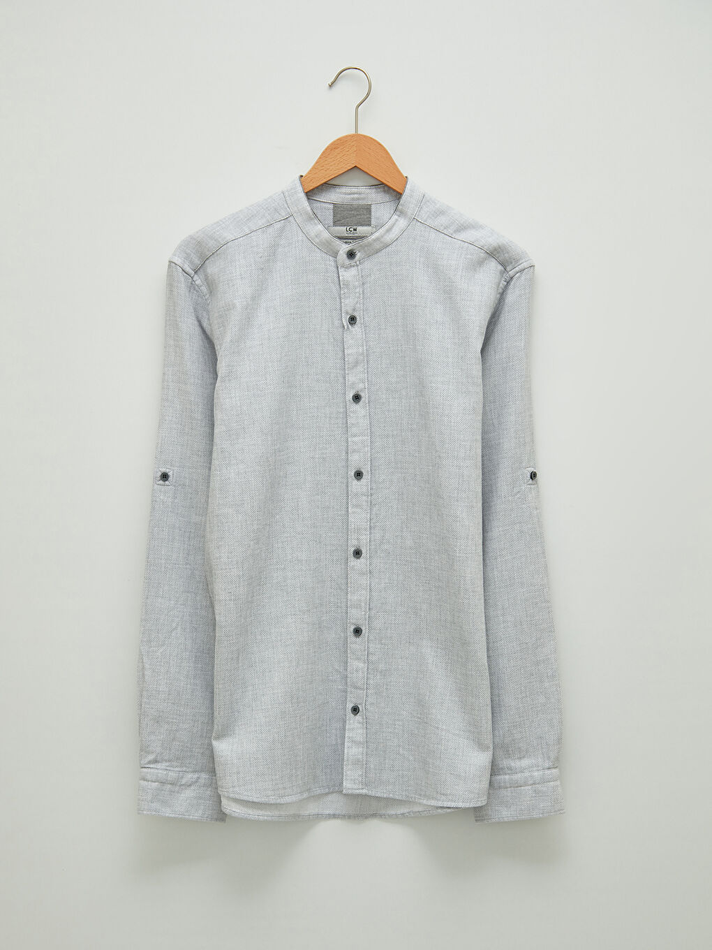 Gri Slim Fit Hakim Yaka Uzun Kollu Armürlü Erkek Gömlek-5