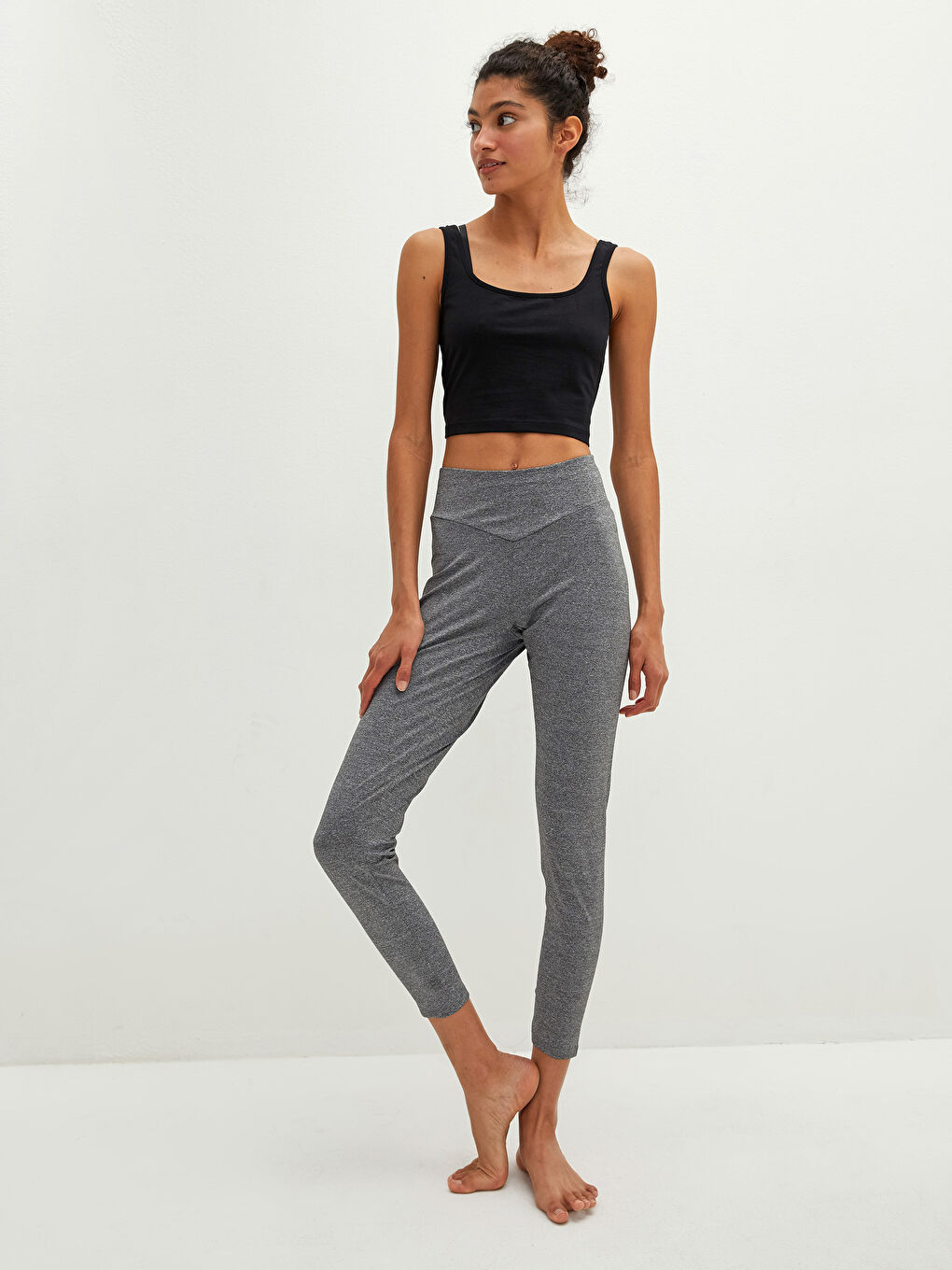 Antrasit Kadın Beli Lastikli Düz İçlik Tayt-2