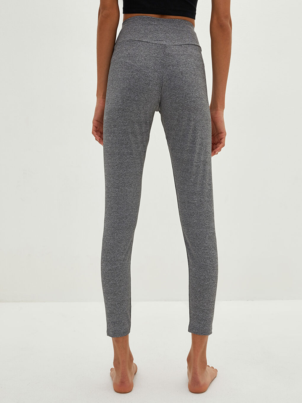 Antrasit Kadın Beli Lastikli Düz İçlik Tayt-4