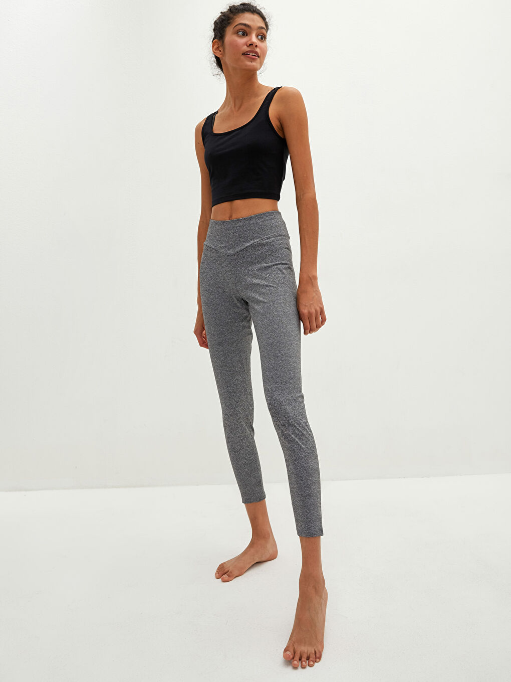 Antrasit Kadın Beli Lastikli Düz İçlik Tayt-1