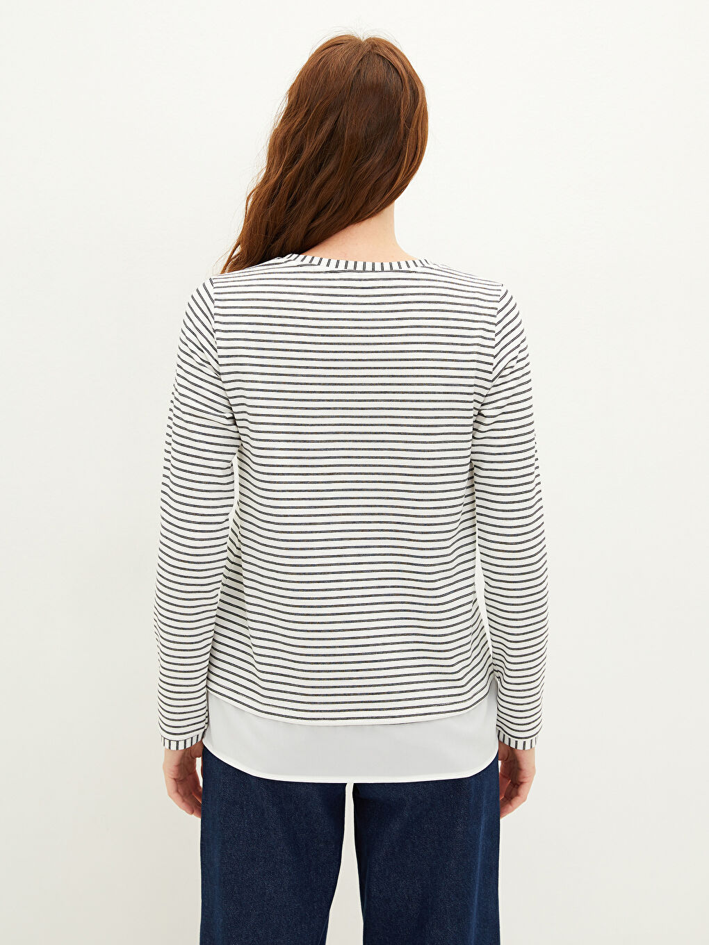 LCWAIKIKI Basic Rundhalsausschnitt Gestreift Langarm Sweatshirt für Damen -W16663Z8-FEW