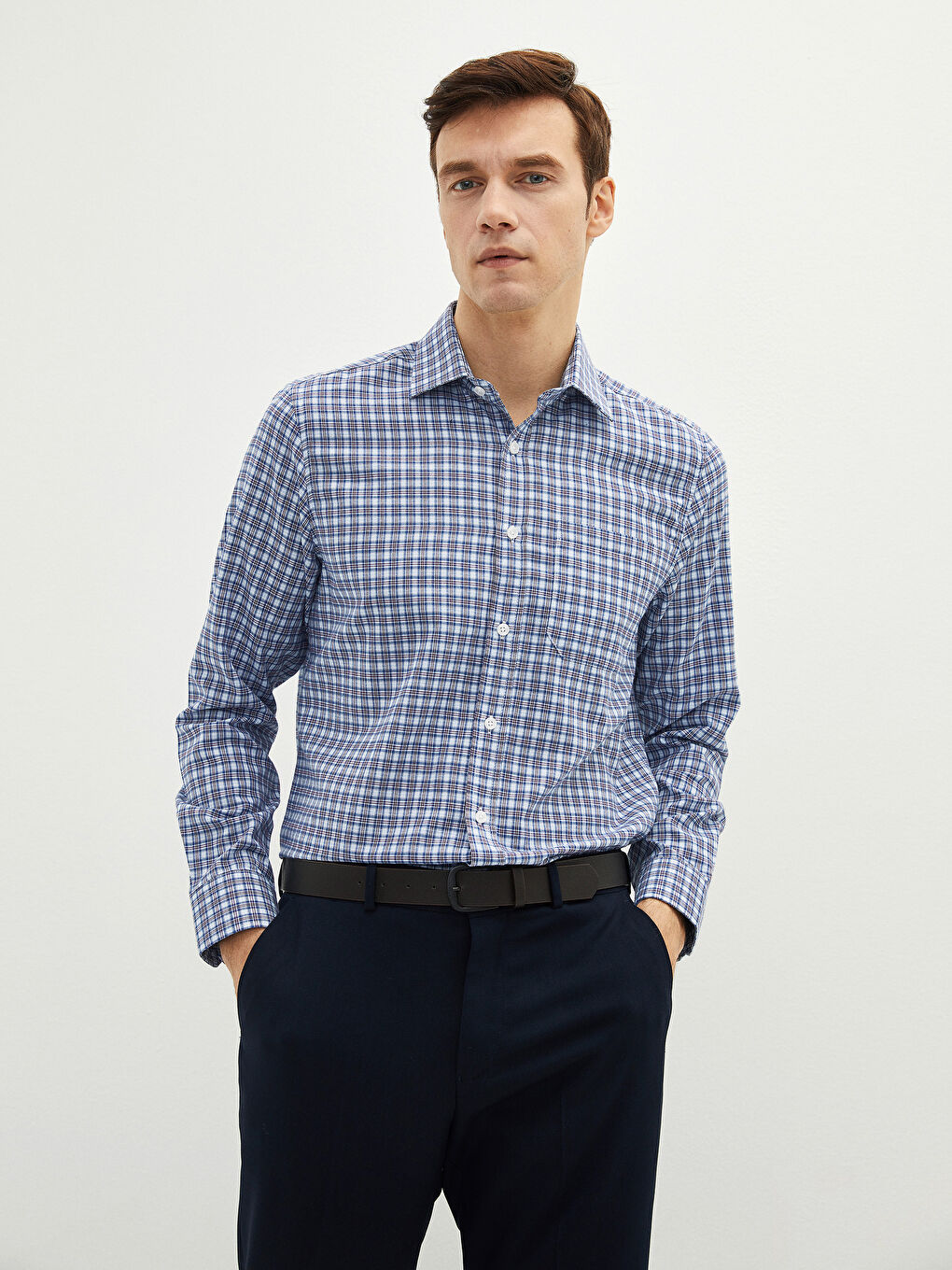 Kırmızı Regular Fit Uzun Kollu Ekose Gabardin Erkek Gömlek-1