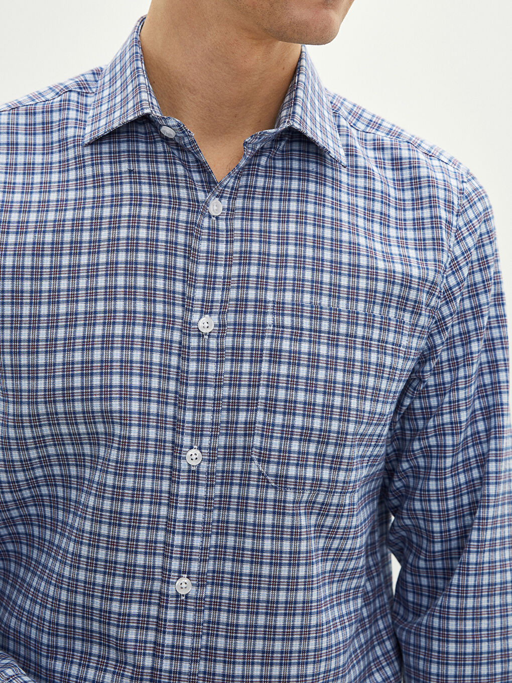 Kırmızı Regular Fit Uzun Kollu Ekose Gabardin Erkek Gömlek-2