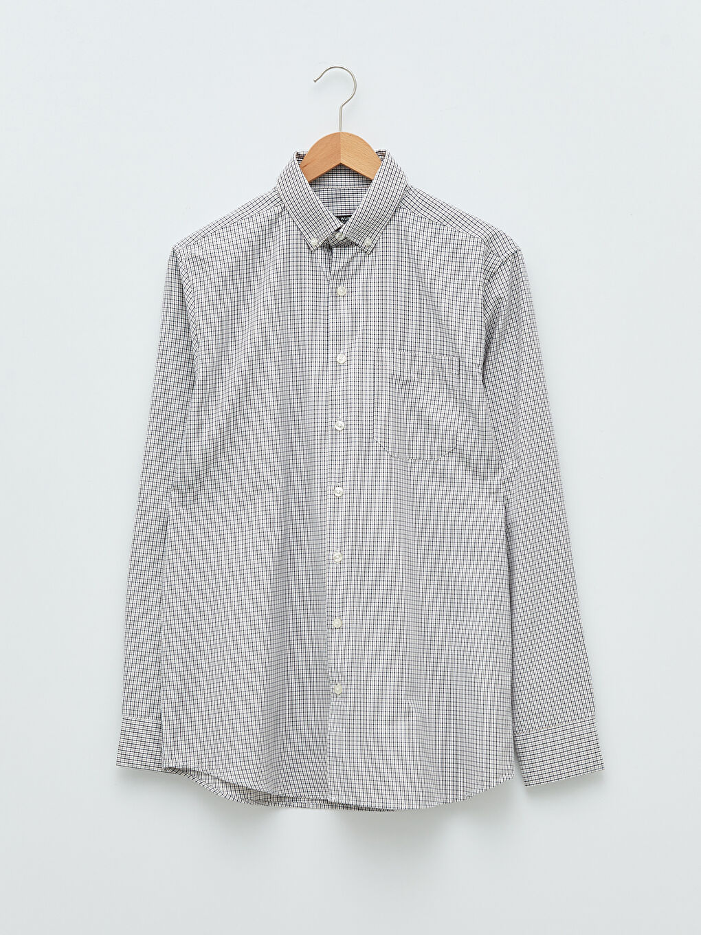 Regular Fit Long Sleeve Plaid Poplin Men's Shirt-5