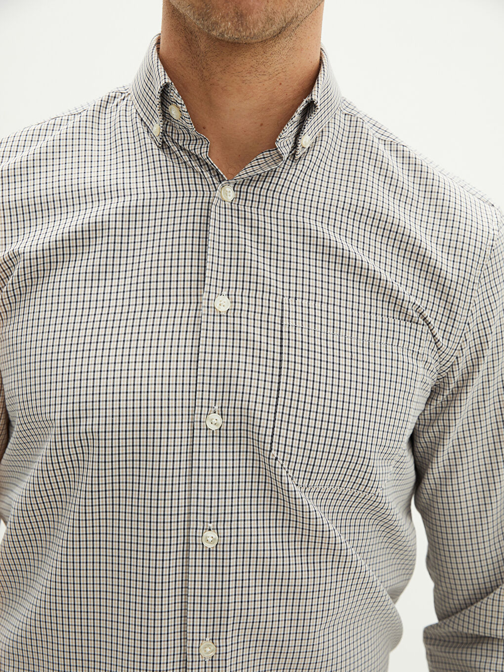 Regular Fit Long Sleeve Plaid Poplin Men's Shirt-3