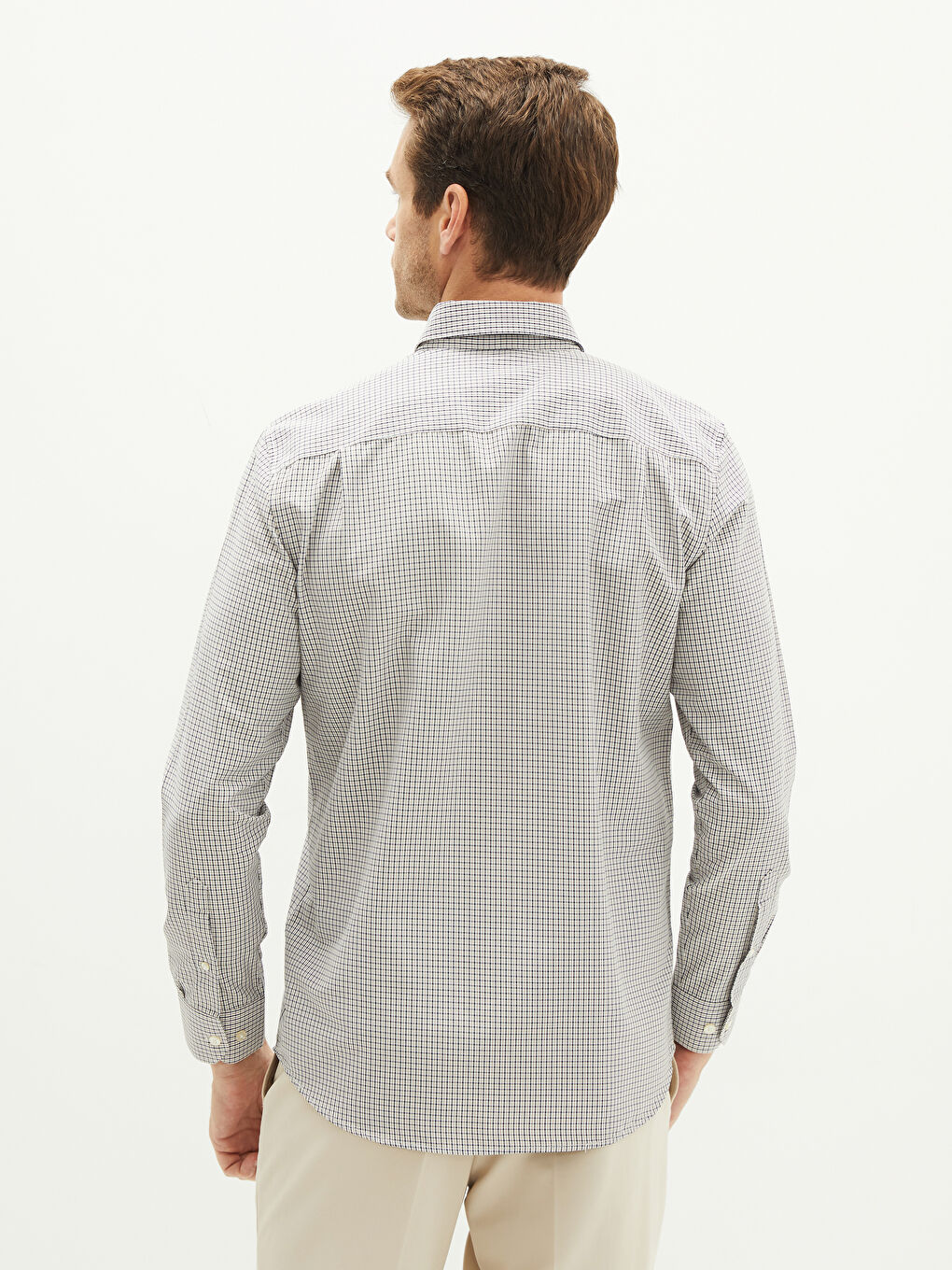 Regular Fit Long Sleeve Plaid Poplin Men's Shirt-4