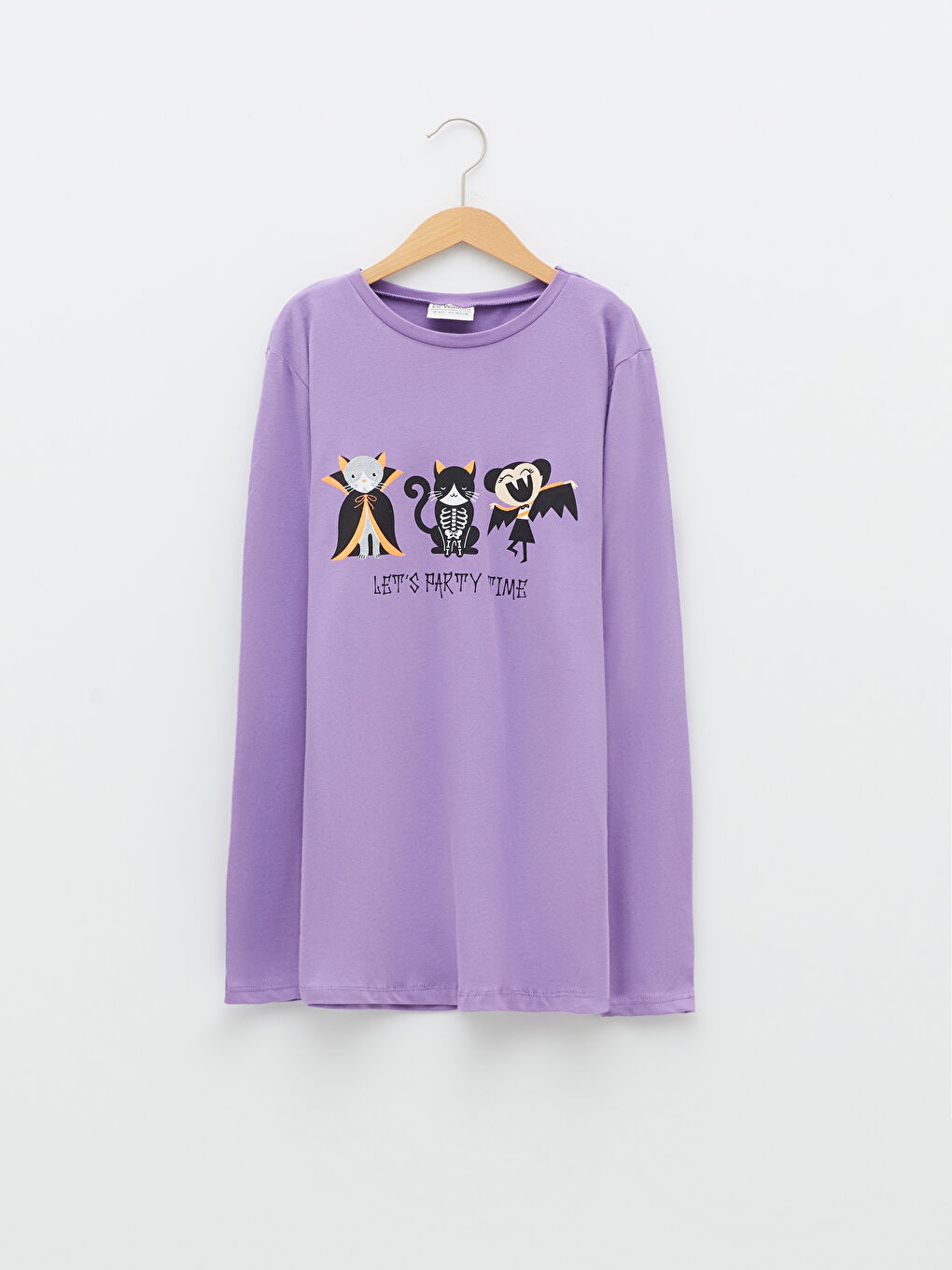 LCW Kids Crew Neck Printed Long Sleeve Cotton Girl T-shirt -W16704Z4-GRL