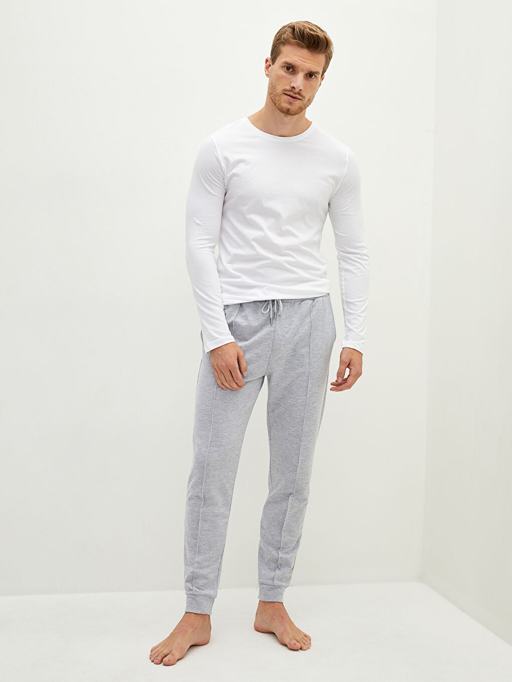 Crew Neck Long Sleeve Cotton Men's Undershirt-3