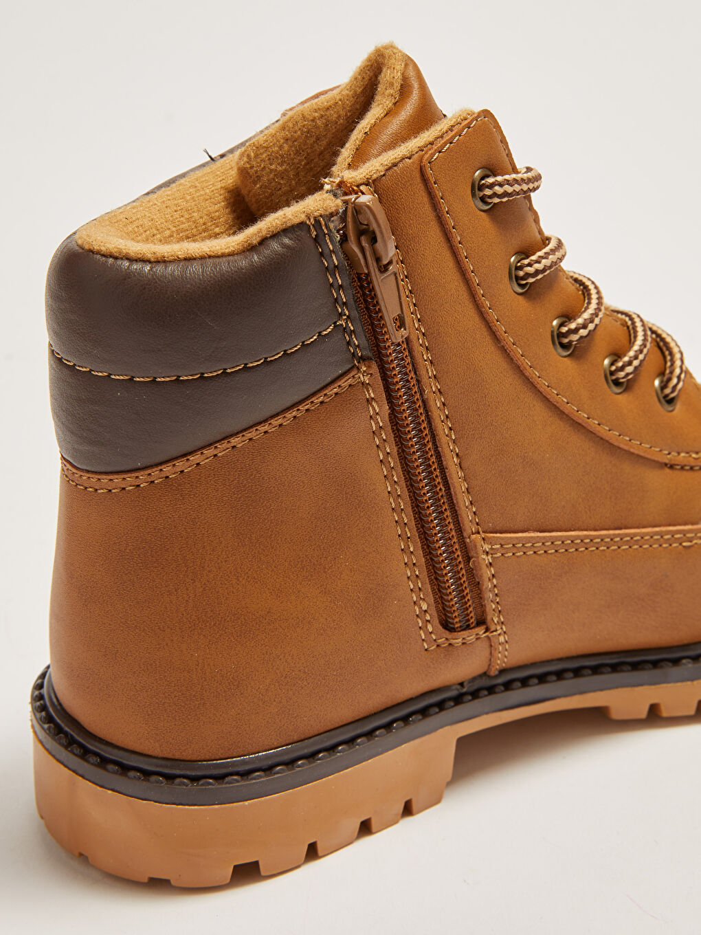 Kahverengi Deri Görünümlü Bağcıklı ve Fermuarlı Erkek Çocuk Bot-5