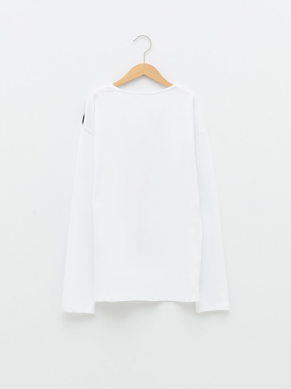 Beyaz Bisiklet Yaka Baskılı Uzun Kollu Kız Çocuk Tişört-1
