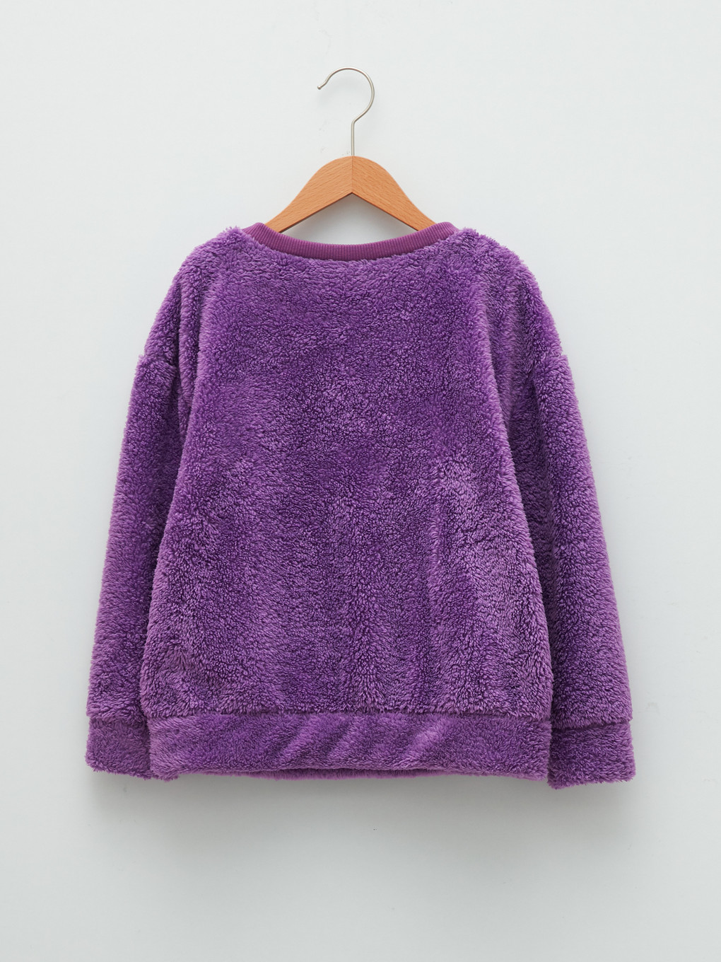 Mor Bisiklet Yaka Nakışlı Uzun Kollu Pelüş Kız Çocuk Sweatshirt Ve Taç-1