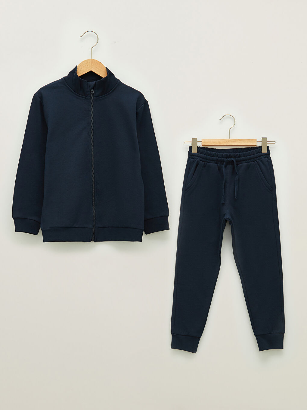 Stand Up Collar Basic Long Sleeve Boys Zippered Sweatshirt and Sweatpants