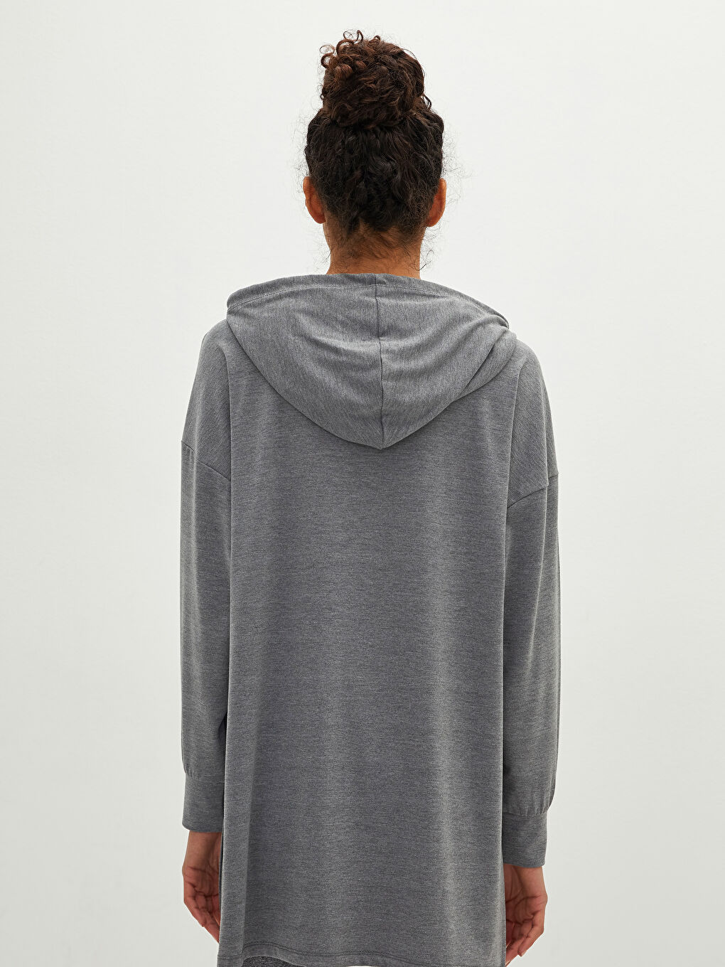 Women's Pajama Top With Hood Collar Plain Long Sleeve Pocket Detailed-4