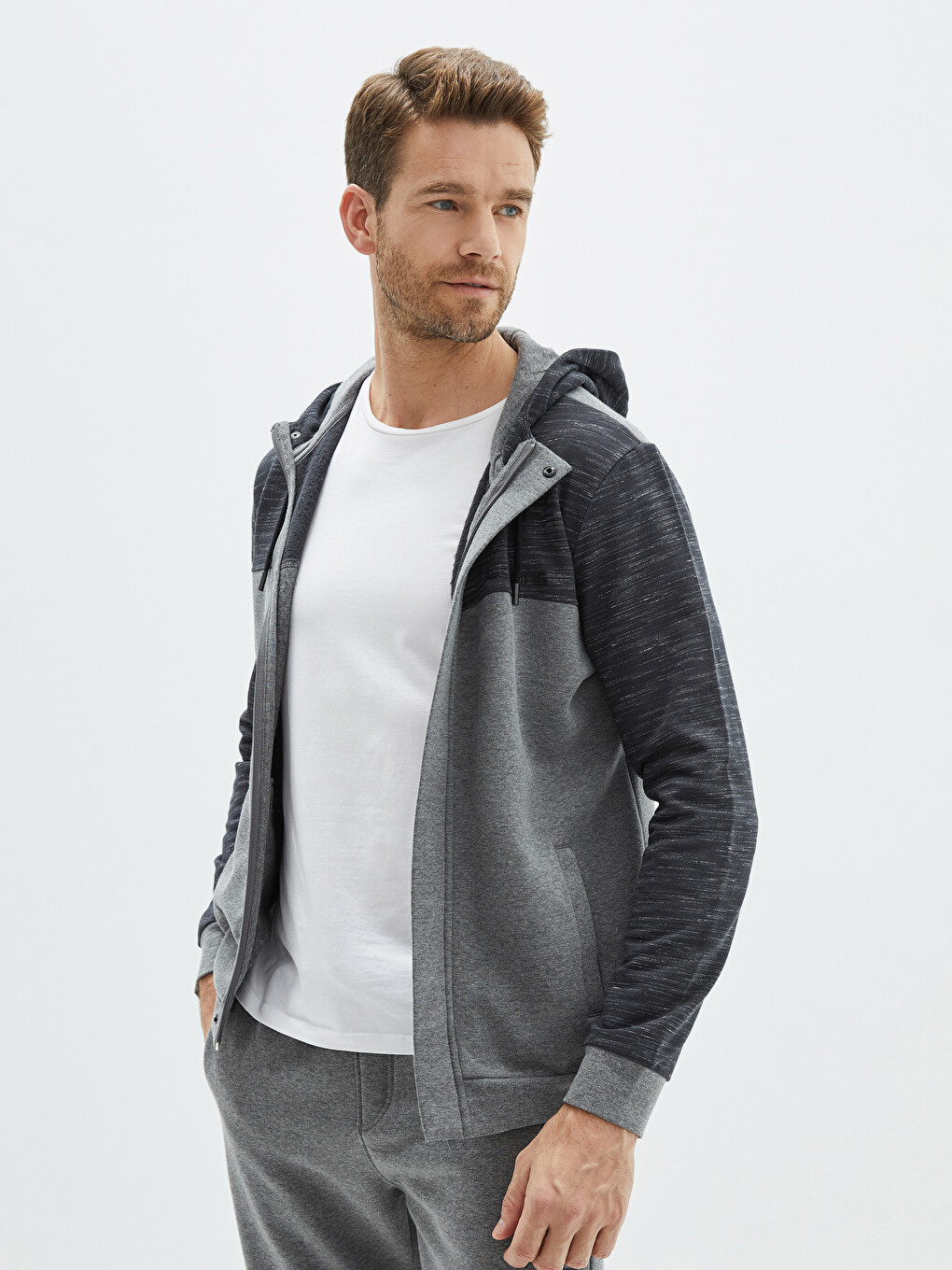 Sweatshirt À Capuche Zippé À Manches Longues Pour Hommes